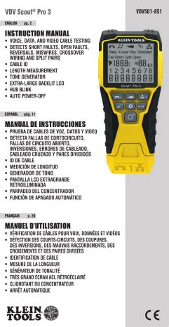 This manual (in PDF format) provides detailed instructions on how to use the device, its features, specifications, troubleshooting tips and warranty information. . Klein scout pro 3 manual